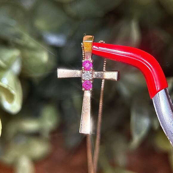 14k Gold Rubies/Diamond Cross Necklace - Picture 4 of 12